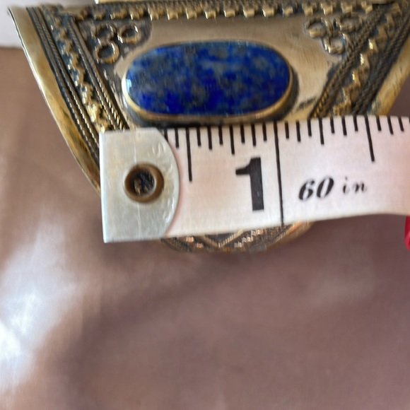 Tribal Lapis Lazuli Lajward Blue 3 Stone Cuff Southwestern Adjustable Cuff - Picture 12 of 12